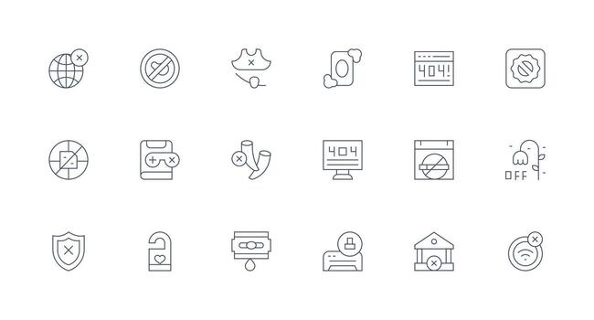 Unavailable Set with 18 Minimal Line Icons Pixel Perfect Icons for Modern Apps vector