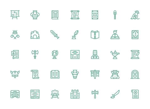 History Icon Collection with 35 Regular Clean Line Designs Well-Structured Icons for Creative Use vector