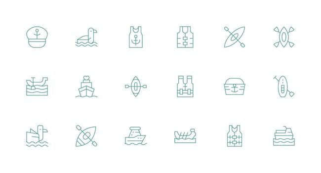 Sailing Design Icons featuring 18 in Minimal Line Style Well-Structured Icons for Creative Use vector