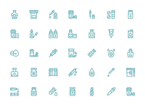 Vial Icon Set with 35 Regular Clean Line Graphics Icon Set vector