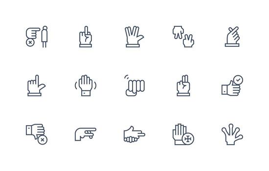 Hand Gesture featuring 15 Icons in Regular Line Design Style Icon Set vector
