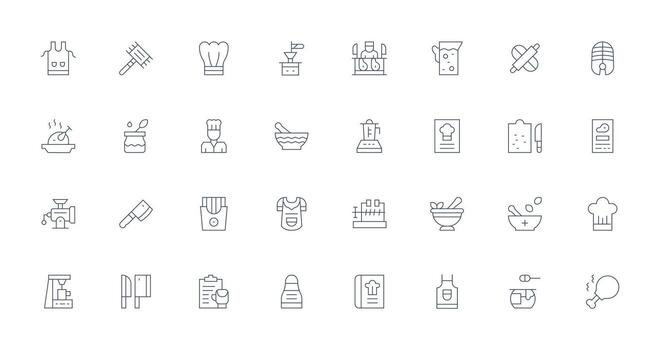 32 Icons for Preparation in Thin Line Format Organized Glyph Icons for Fast Design vector