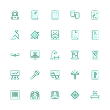 Medium Stroke Outline Style Learning Icons with 25 Vectors Multi-Style Icon Collection