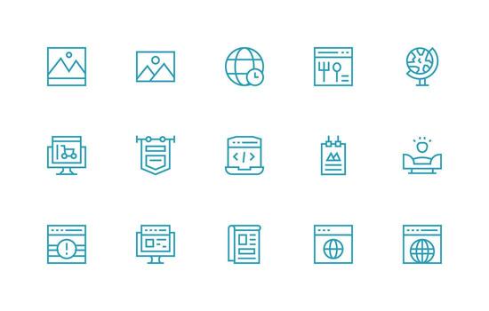Website Icon Set with 15 Regular Line Graphics Complete Icon Bundle for Web Design vector