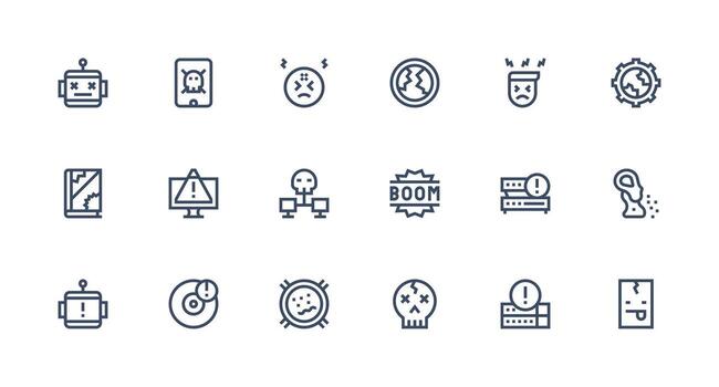 sistema fracaso icono conjunto con 18 fuerte carrera línea gráficos aplicación icono paquete vector