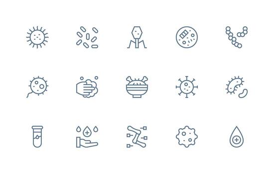 15 Regular Line Style Icons from Bacteria Collection Flexible Icon System for Web Interfaces vector