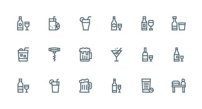 Bar Icon Collection with 18 Strong Stroke Line Designs Neatly Designed Icons for Web Platforms vector