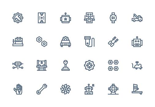 Thick Line Line Style Mechanical Icons with 24 Vectors Web Icon Collection