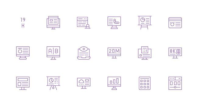 datos monitor visual paquete conteniendo 18 mínimo línea íconos organizado glifo íconos para rápido diseño vector