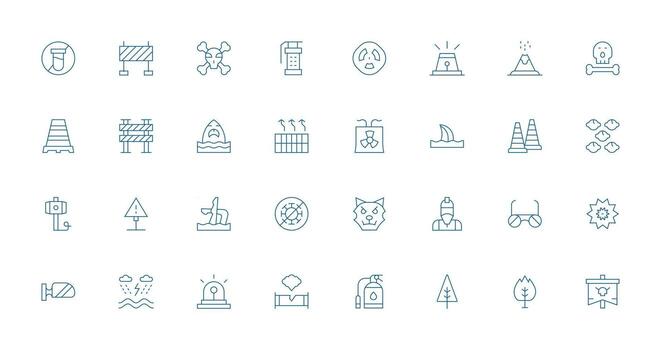 32 Thin Line Style Icons from Hazard Collection Reusable Icon Set vector