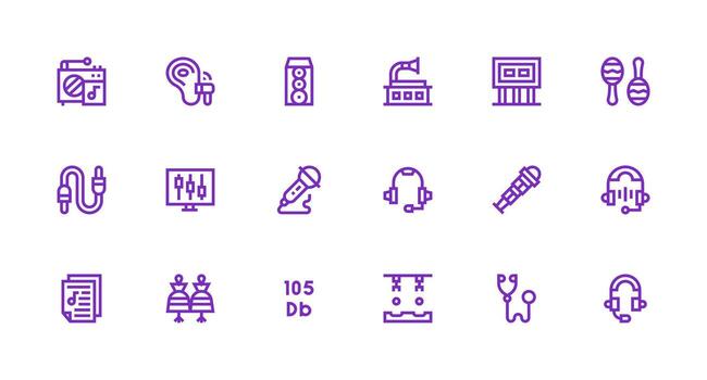 audio presentando 18 íconos en fuerte carrera línea diseño tablero icono serie vector