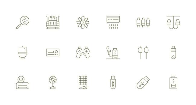 Electronics Design Icons featuring 18 in Minimal Line Style Detailed Icon Collection for Design Systems vector