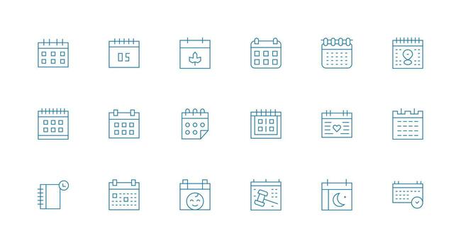 Date Set with 18 Minimal Line Icons Interface Icon Collection for Daily Projects vector