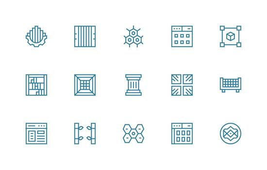 marco de referencia presentando 15 íconos en regular línea diseño plano icono conjunto vector