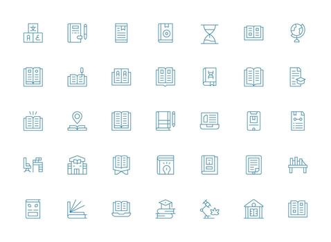 Study Icon Set with 35 Light Line Graphics Responsive Icon Set for Flexible Layouts vector