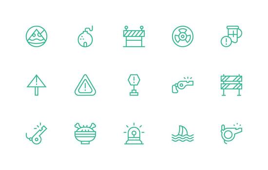 Caution featuring 15 Icons in Regular Line Design Icon Collection Set vector