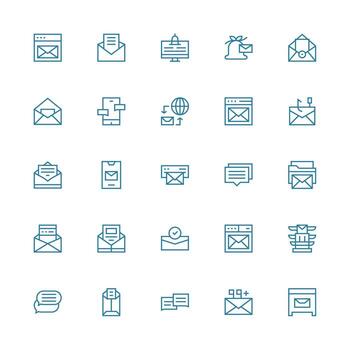 25 bandeja de entrada íconos en medio carrera contorno estético usuario interfaz íconos para digital productos vector