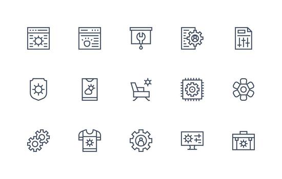 Customization including 15 Regular Line Illustrations Basic Icon Series vector