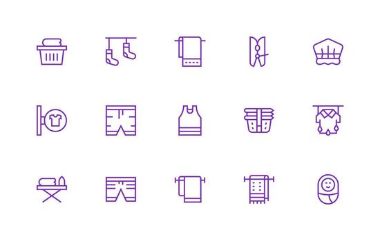 Linen Icon Set with 15 Regular Line Graphics Theme-Based Icon Pack vector