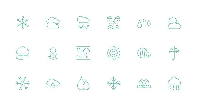 18 Precipitation Icons in Minimal Line Aesthetic Flexible Icon System for Web Interfaces vector