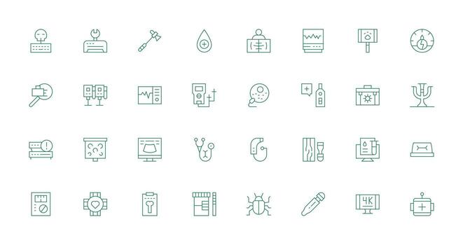 Diagnostic Icon Set with 32 Thin Line Graphics Reliable Icons for All Interfaces vector