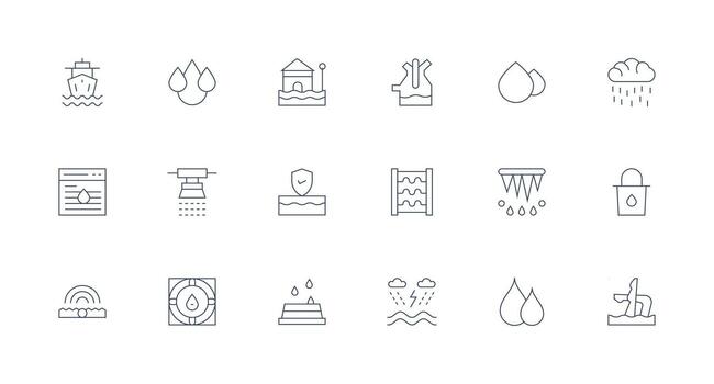 Flood Icon Set with 18 Minimal Line Graphics Neat Icon Set vector