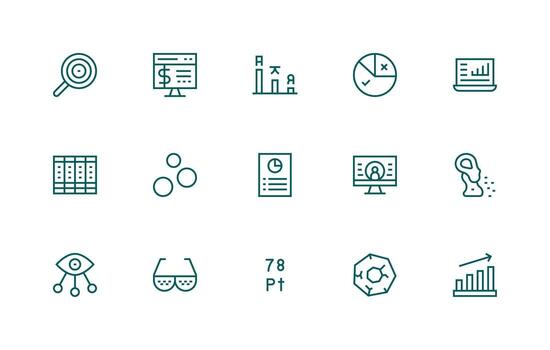 Regular Line Style Data Visualization Icons with 15 Vectors Professional Icon Set