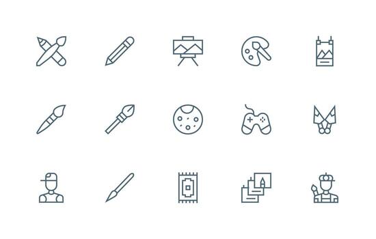 Digital Art including 15 Regular Line Illustrations Icon Set for Apps vector