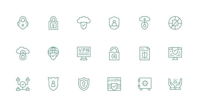 18 Minimal Line Icons for Digital Security Graphics Basic Icon Series vector