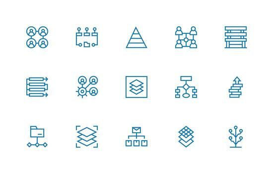 15 jerarquía íconos en regular línea estético multi-estilo icono colección vector