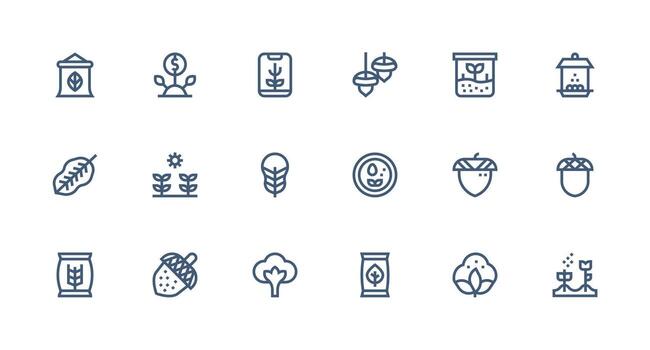 Seed Icon Set with 18 Strong Stroke Line Graphics Sharp Icons for Presentations vector