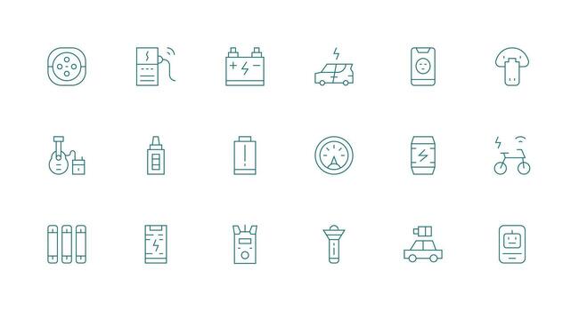 Minimal Line Style Battery Icons with 18 Vectors Icons Built for Visual Consistency Pack