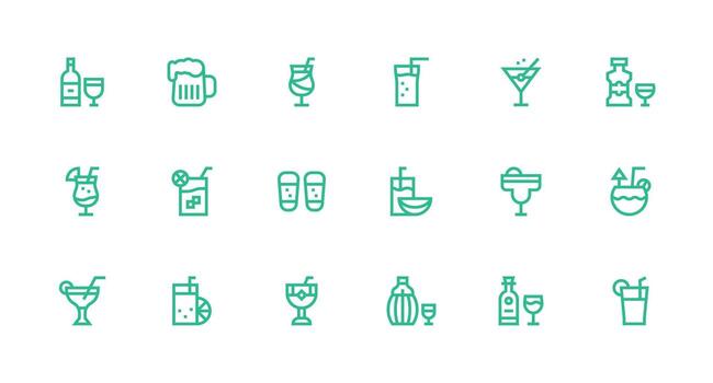 Cocktail Design Icons featuring 18 in Strong Stroke Line Style Full Icon Library for UI Designers vector