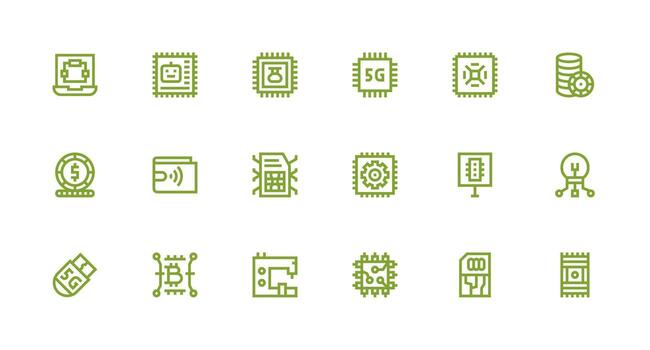 Chip Set with 18 Strong Stroke Line Icons Essential Icons for Rapid UI Building vector