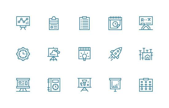 Project Icon Set with 15 Regular Line Graphics Neutral Style Icons for Any Project vector
