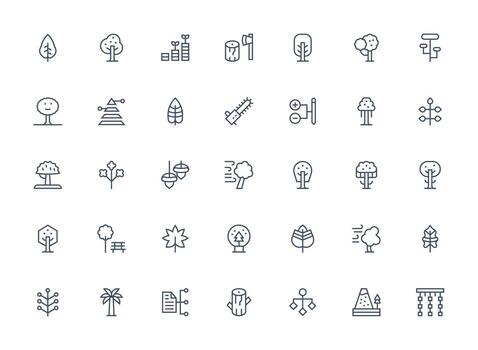 regular limpiar línea estilo árbol íconos con 35 vectores monitor icono paquete