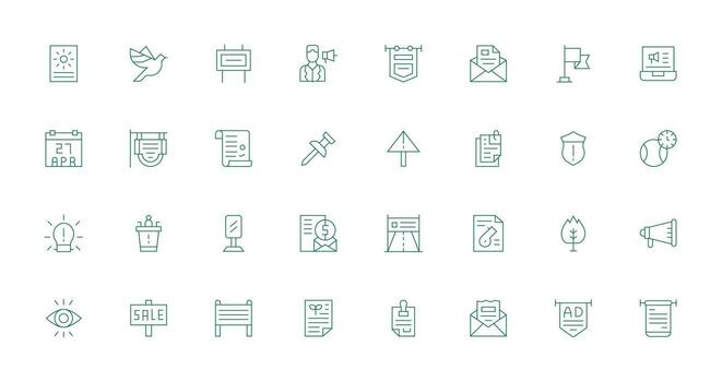 32 íconos para darse cuenta en Delgado línea formato bien estructurado íconos para creativo utilizar vector