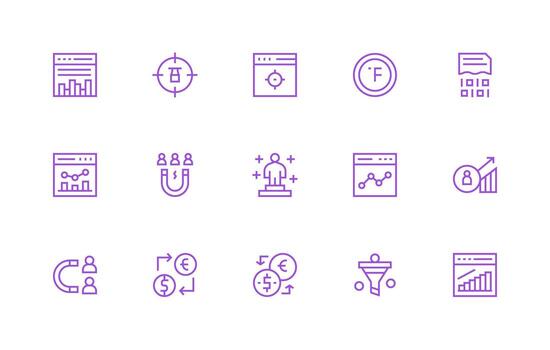 regular línea estilo conversión íconos con 15 vectores moderno icono conjunto