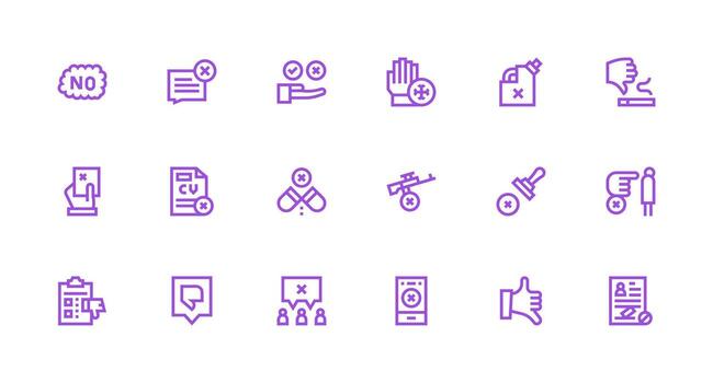 Refusal Icon Set with 18 Strong Stroke Line Graphics Pixel Perfect Icon Set vector
