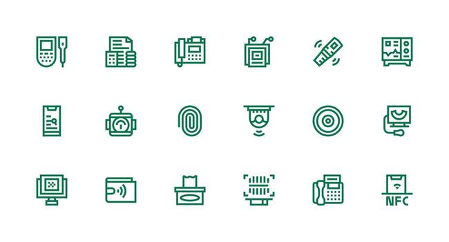 Scanning Visual Pack containing 18 Strong Stroke Line Icons Minimal Icon Set for Interface Projects vector