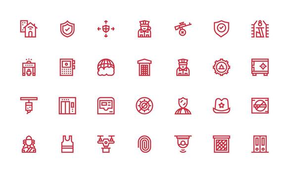 seguridad presentando 28 íconos en negrita línea diseño sensible icono conjunto para flexible diseños vector