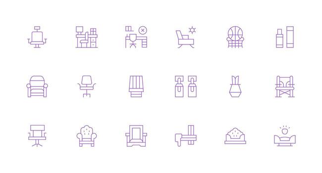 Chair Icon Set with 18 Minimal Line Graphics Icon Pack for Various Themes vector