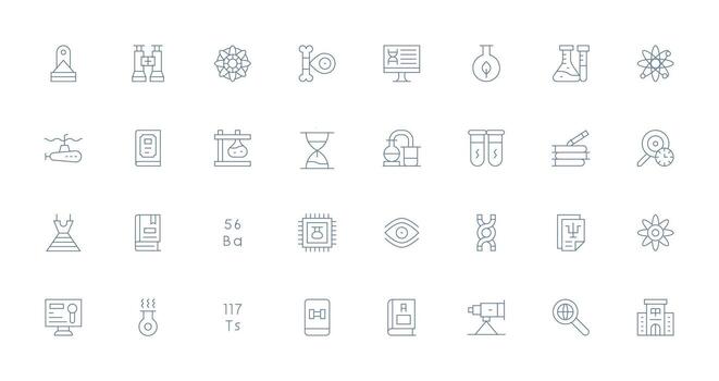 32 Thin Line Icons for Research Graphics Essential Icons for Rapid UI Building vector