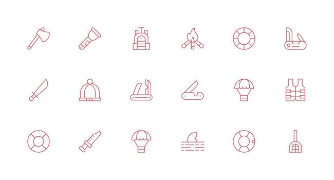 18 mínimo línea íconos para supervivencia gráficos completamente editable icono conjunto para web vector