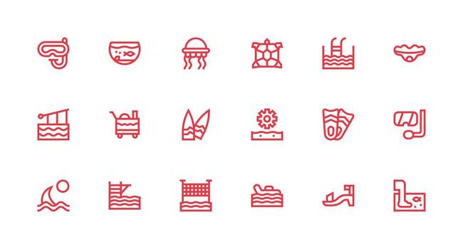18 Strong Stroke Line Icons for Aquatic Graphics Simple Icons for Interface and Wireframes vector