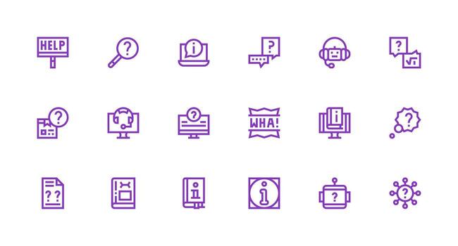 18 Faq Icons in Strong Stroke Line Aesthetic Quick Access Icons for UI Development vector