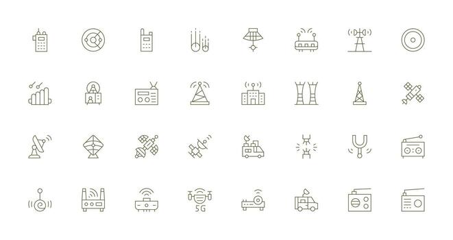 Antenna Design Icons featuring 32 in Thin Line Style Web Icon Collection vector