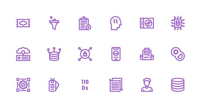 datos administración diseño íconos presentando 18 en fuerte carrera línea estilo web icono colección vector