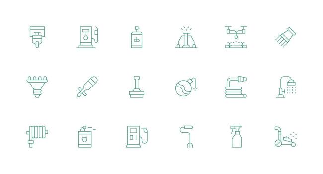 Nozzle Icon Set with 18 Minimal Line Graphics Sharp Icons for Presentations vector