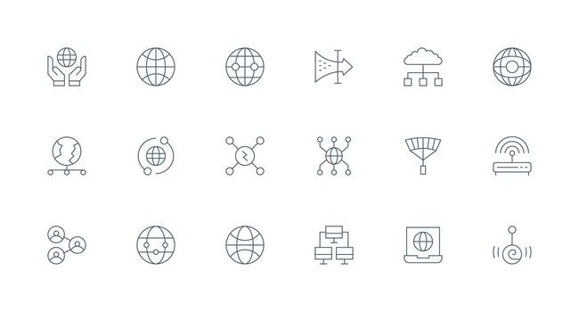 red conexión presentando 18 íconos en mínimo línea diseño sensible icono conjunto para flexible diseños vector